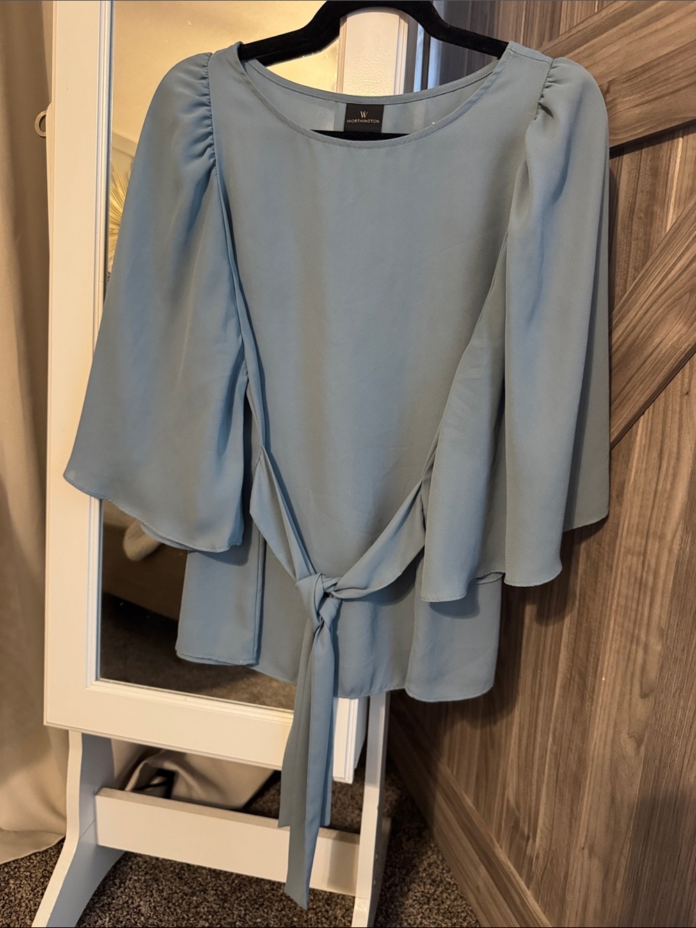 Worthington Light Blue Tie-Back Flutter Sleeve Blouse